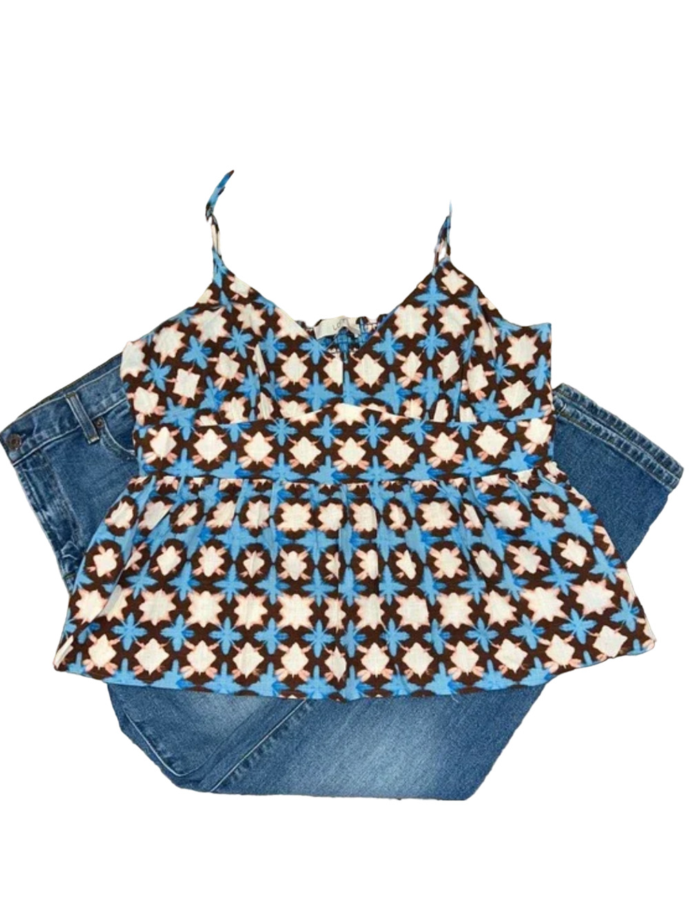 NWT LOFT Blue, Cream, Pink, Brown  Floral Boho Peplum Tank - SIZE S